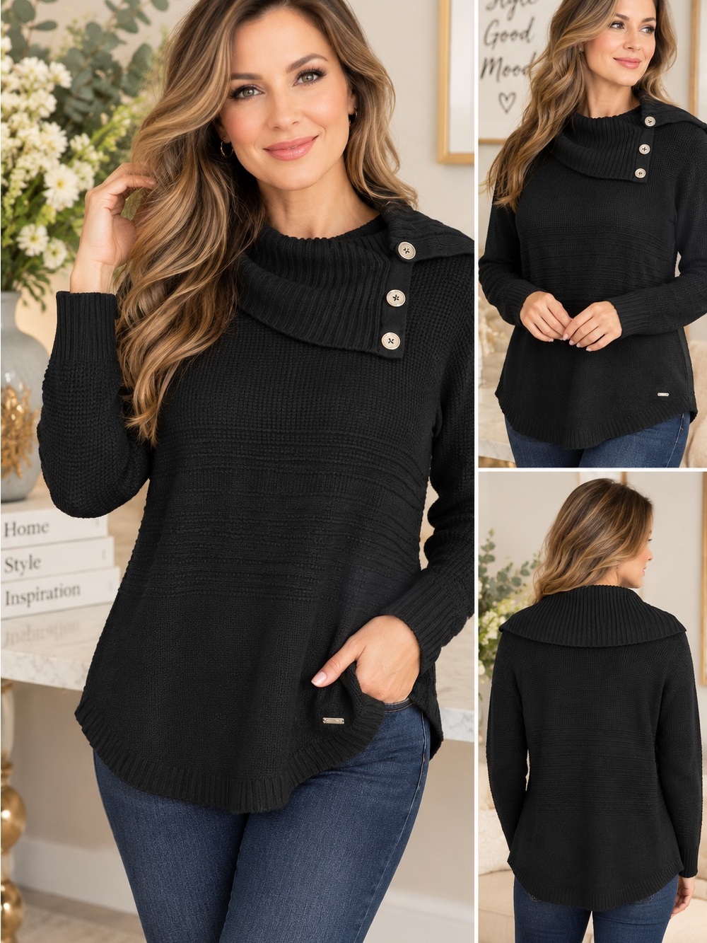 Calvin Klein Women’s Black Knit Cowl Neck Sweater Size L